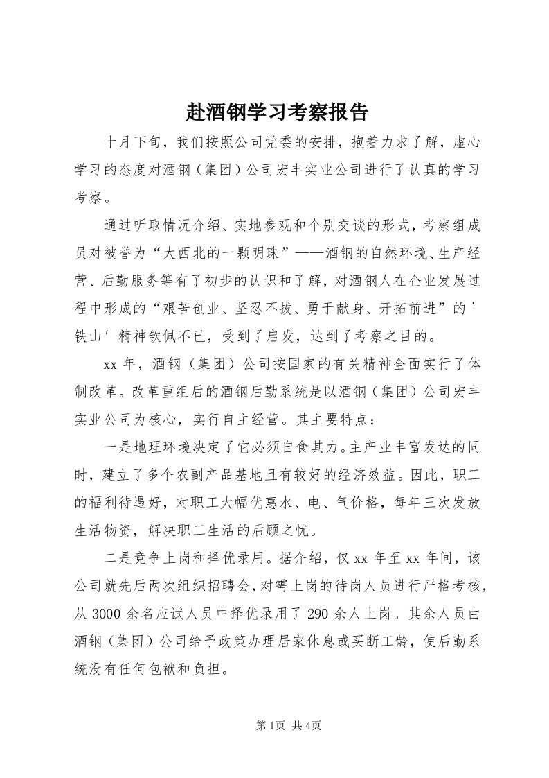 赴酒钢学习考察报告