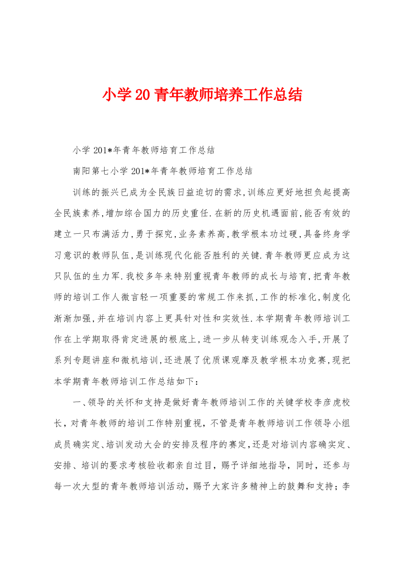 小学2022年青年教师培养工作总结