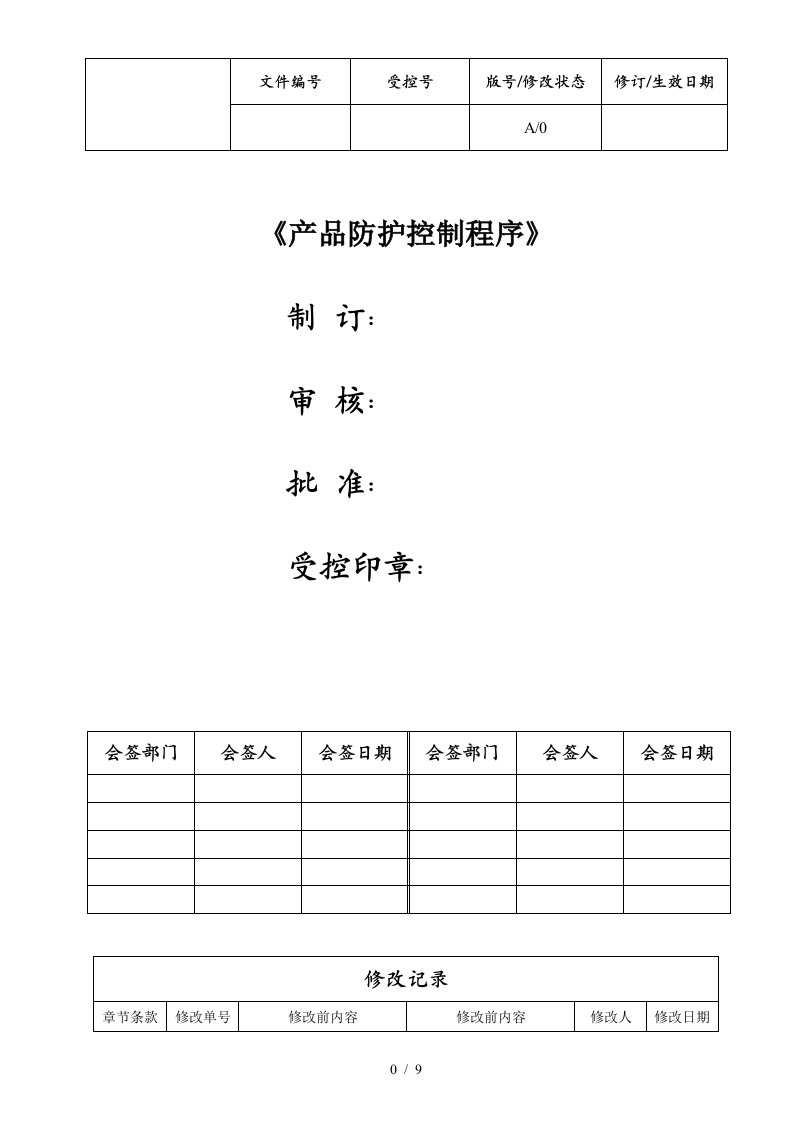 产品防护控制程序介绍