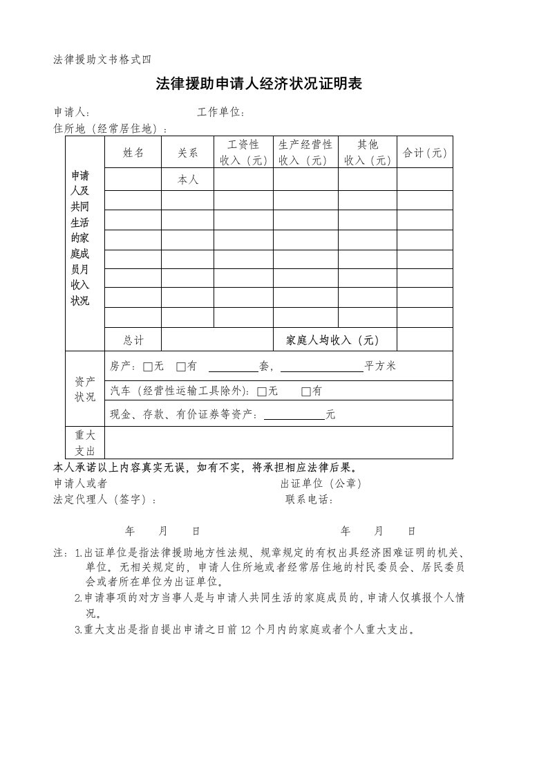 法律援助文书格式四