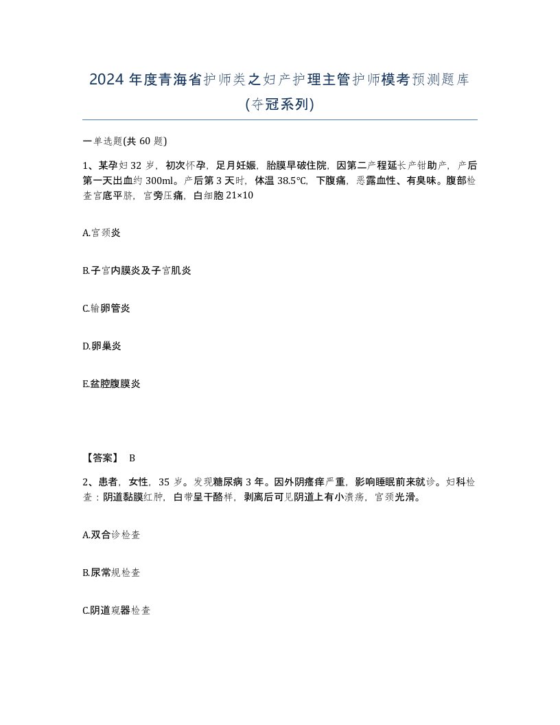 2024年度青海省护师类之妇产护理主管护师模考预测题库夺冠系列