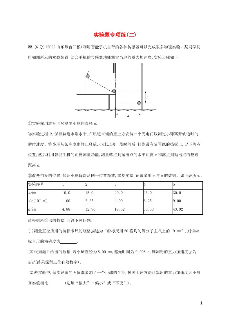 老高考旧教材适用2023版高考物理二轮复习题型专项练实验题专项练二