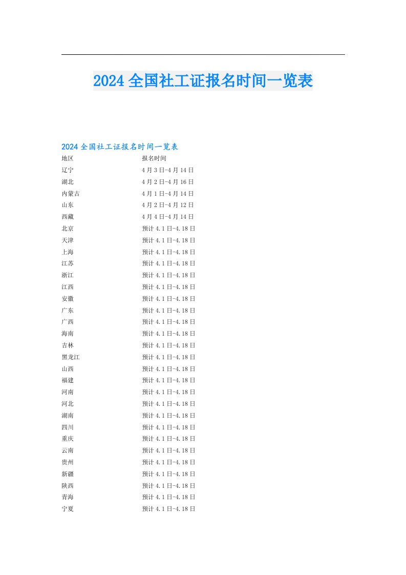 2024全国社工证报名时间一览表