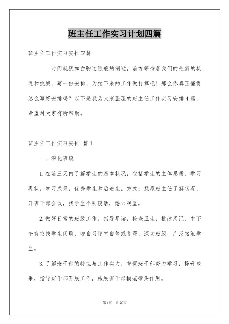 班主任工作实习计划四篇精选