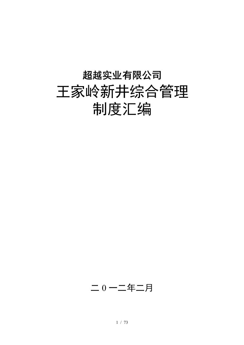 王家岭新井综合制度汇编