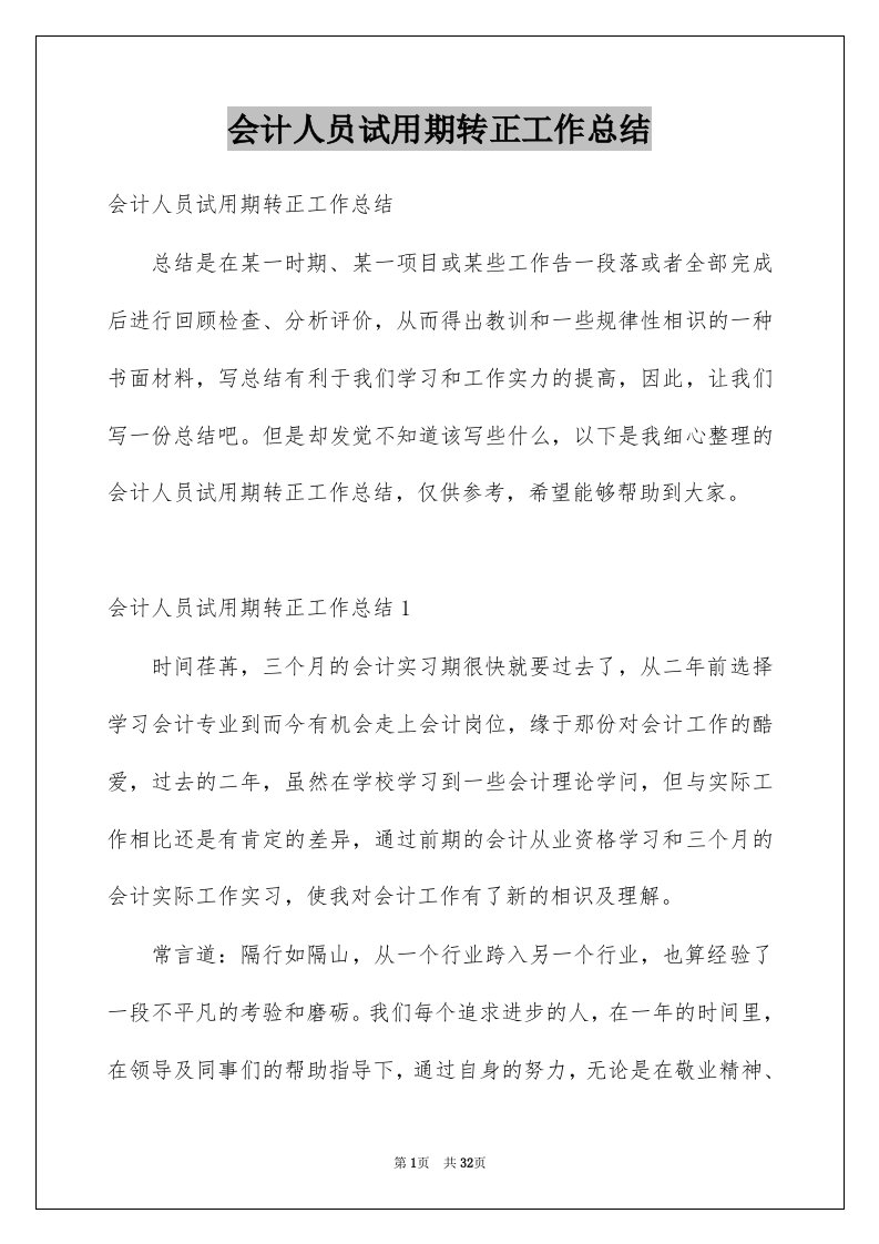 会计人员试用期转正工作总结例文