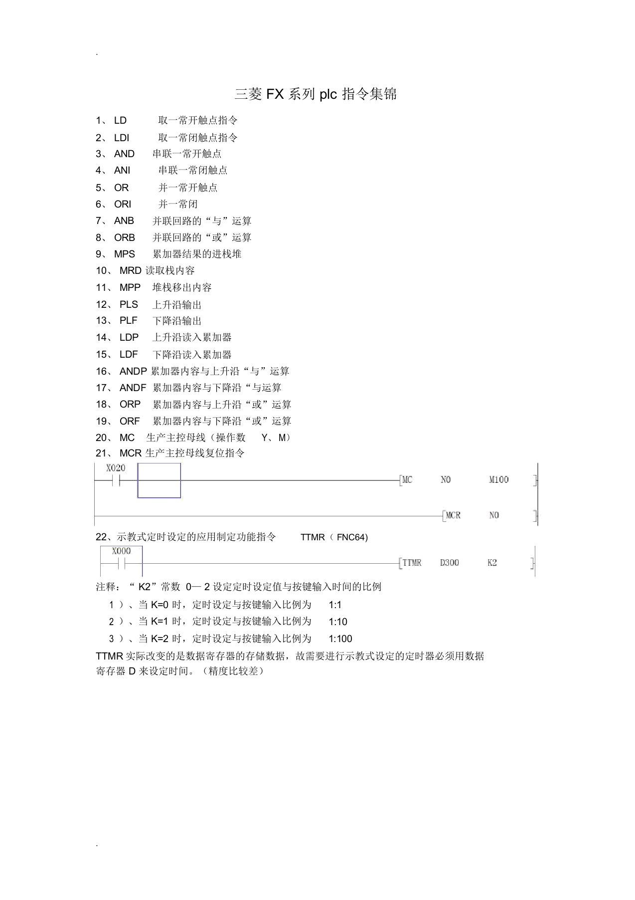 三菱FX系列plc指令详解