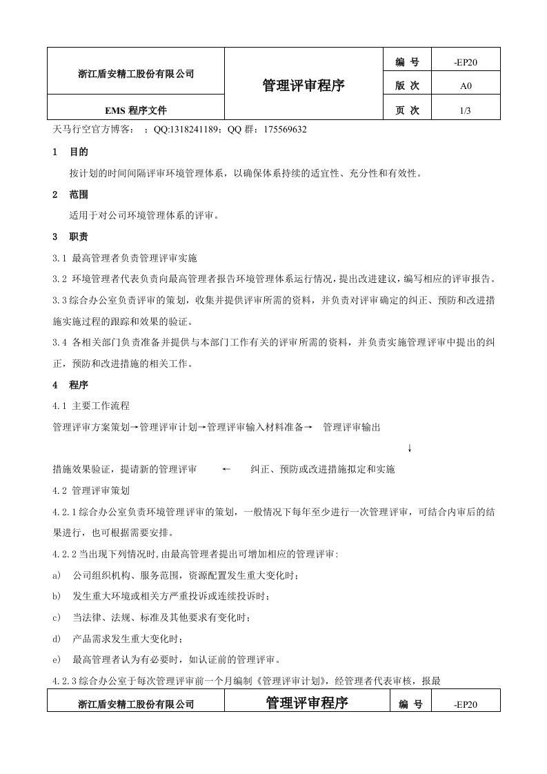 质量审查相关控制程序汇总-管理评审程序