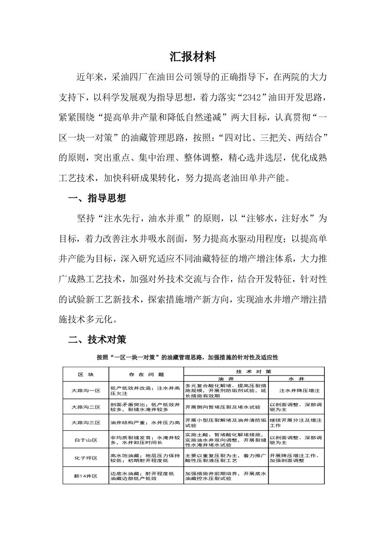 采油厂开发工作汇报材料