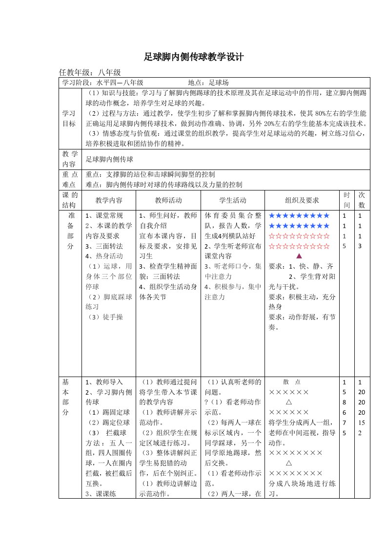 足球脚内侧传球教案