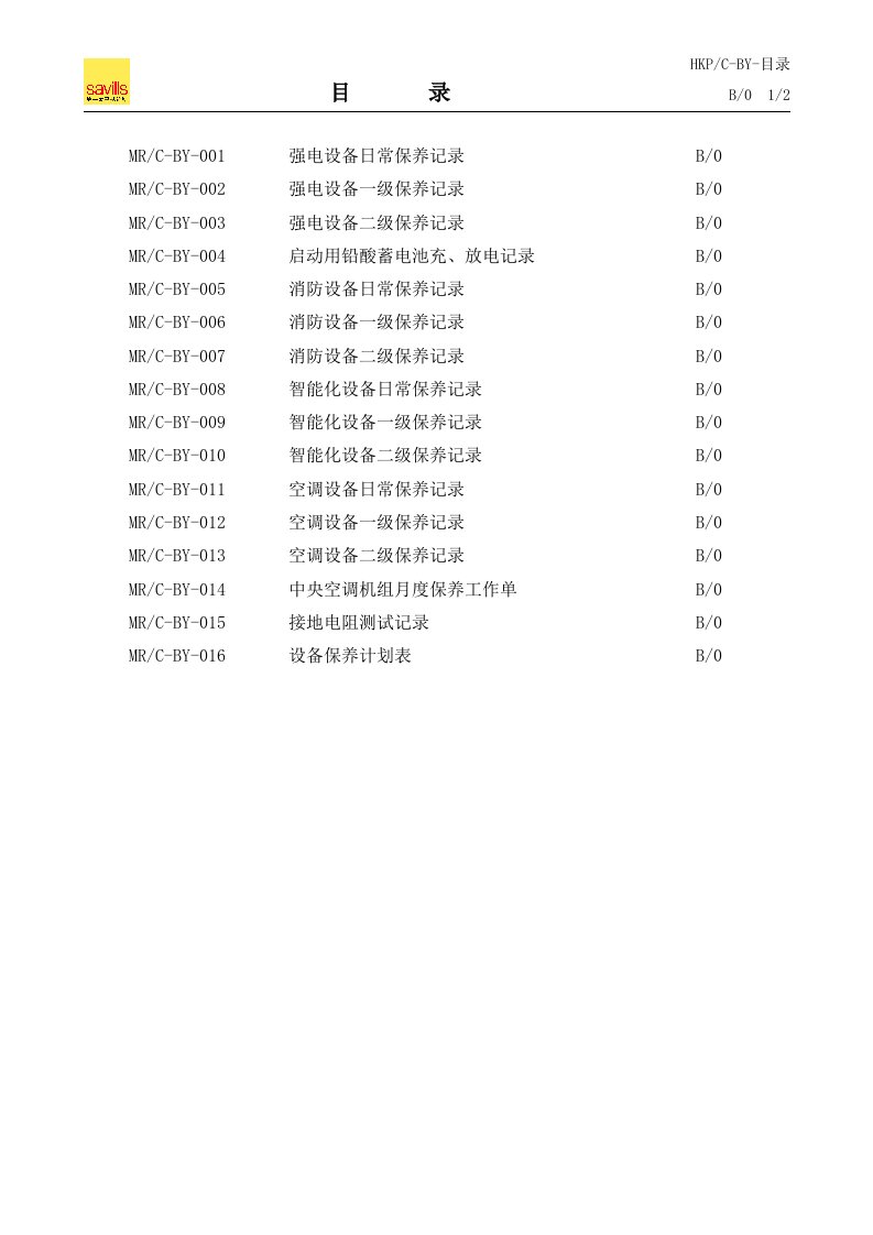 戴德梁行物业机电设备保养手册表格