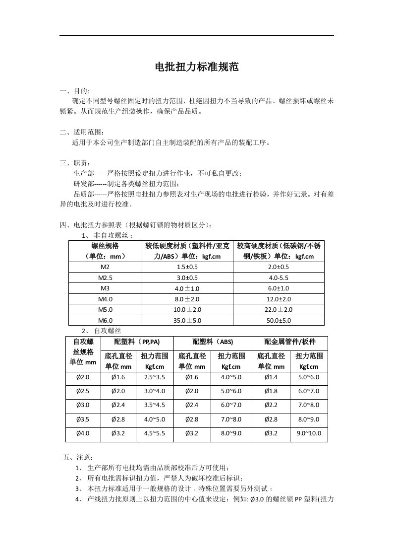 电批扭力标准规范文件