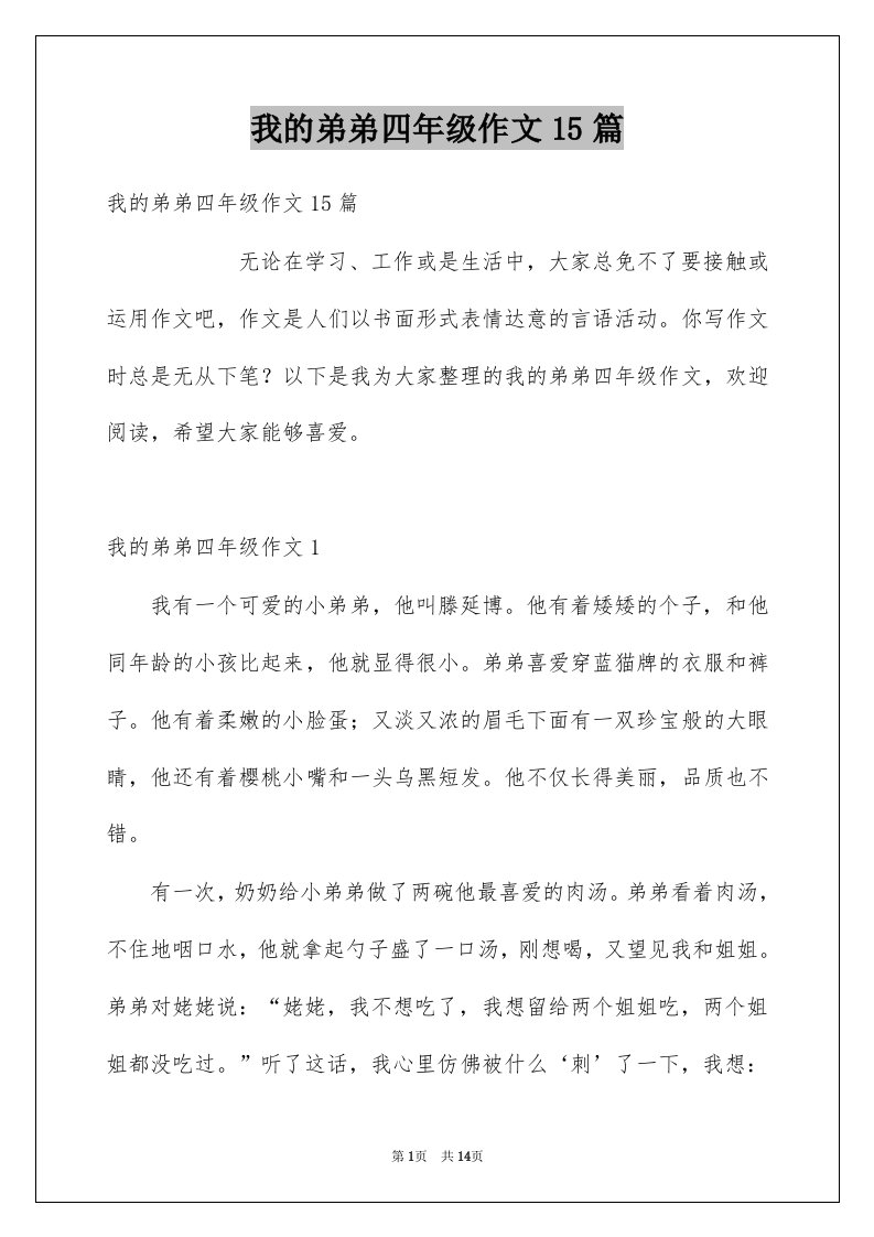 我的弟弟四年级作文15篇