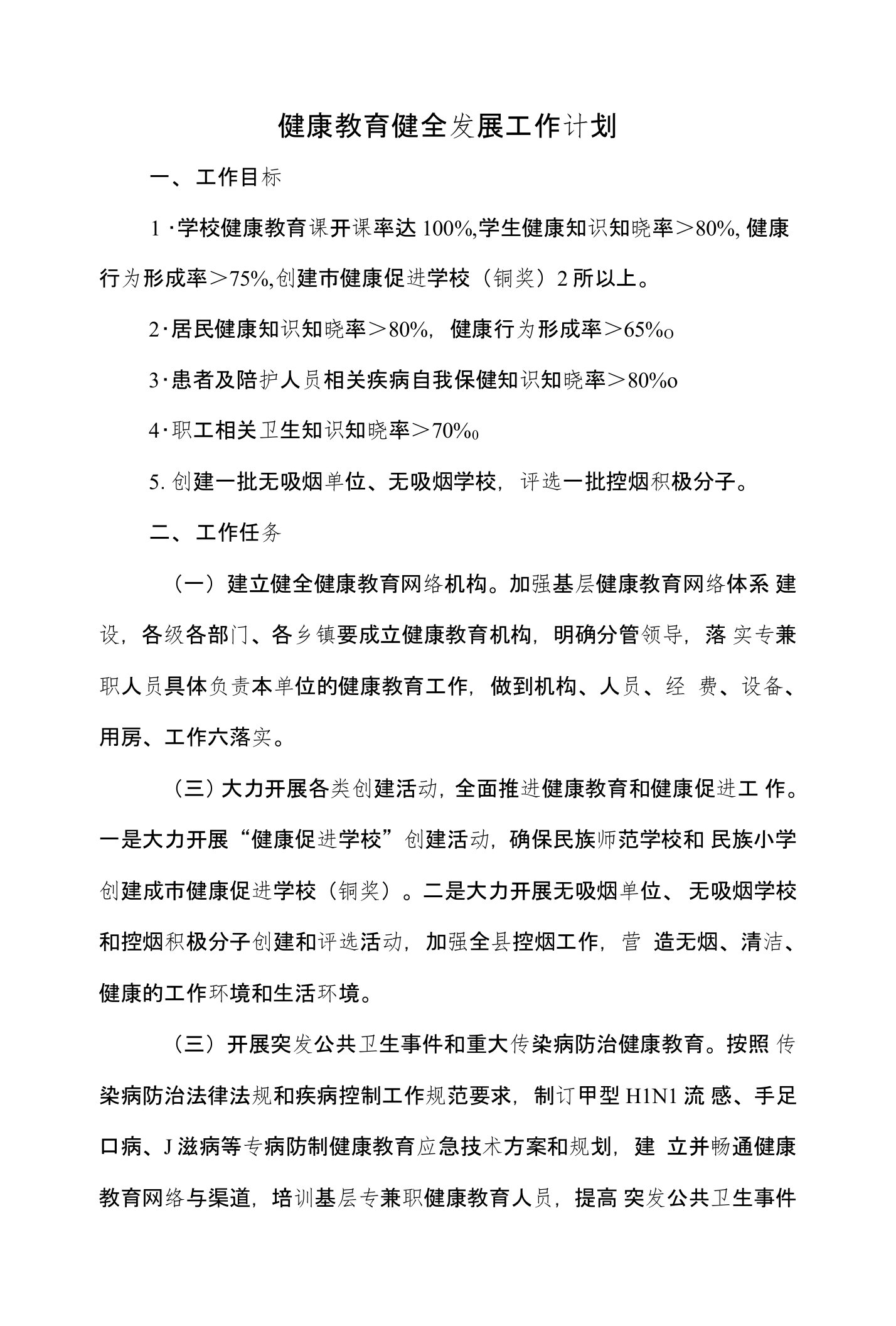 健康教育健全发展工作计划与健康教育课进社区工作计划汇编