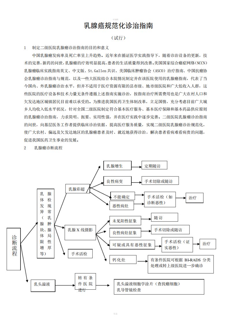 卫生部市、县级医院常见肿瘤规范化诊疗指南乳腺癌