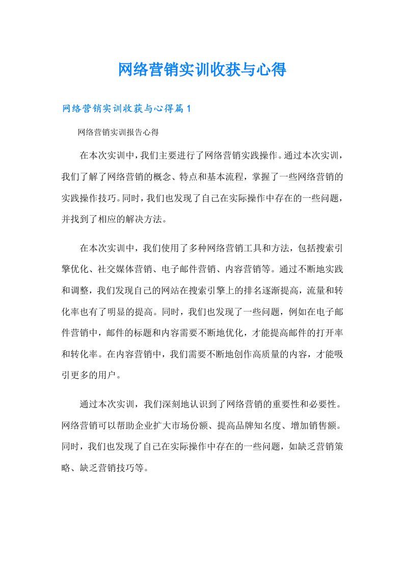 网络营销实训收获与心得