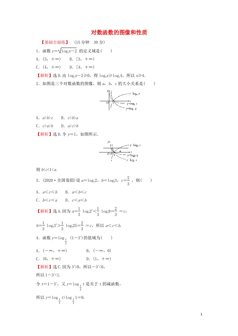 2021_2022学年高中数学课时练习23对数函数的图像和性质含解析北师大版必修1