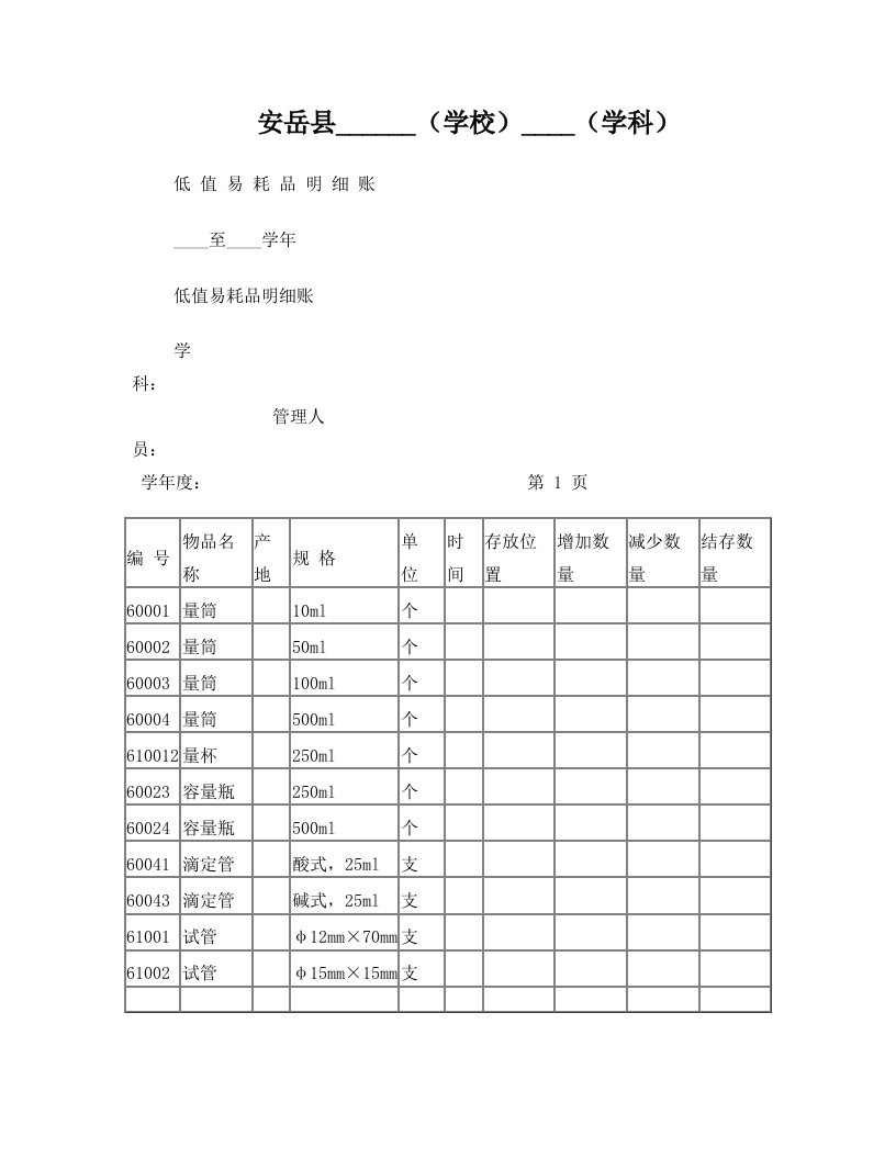 低值易耗品明细账