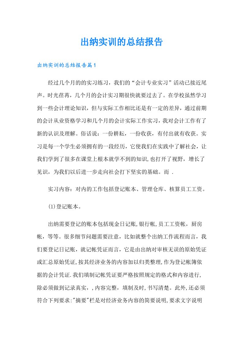 出纳实训的总结报告