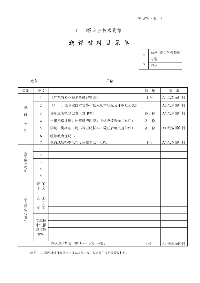 2023年全国技工院校教师职称评审表所有评审十二张表格