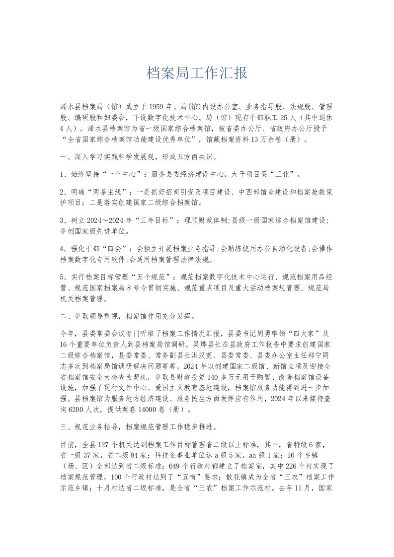 总结报告档案局工作汇报