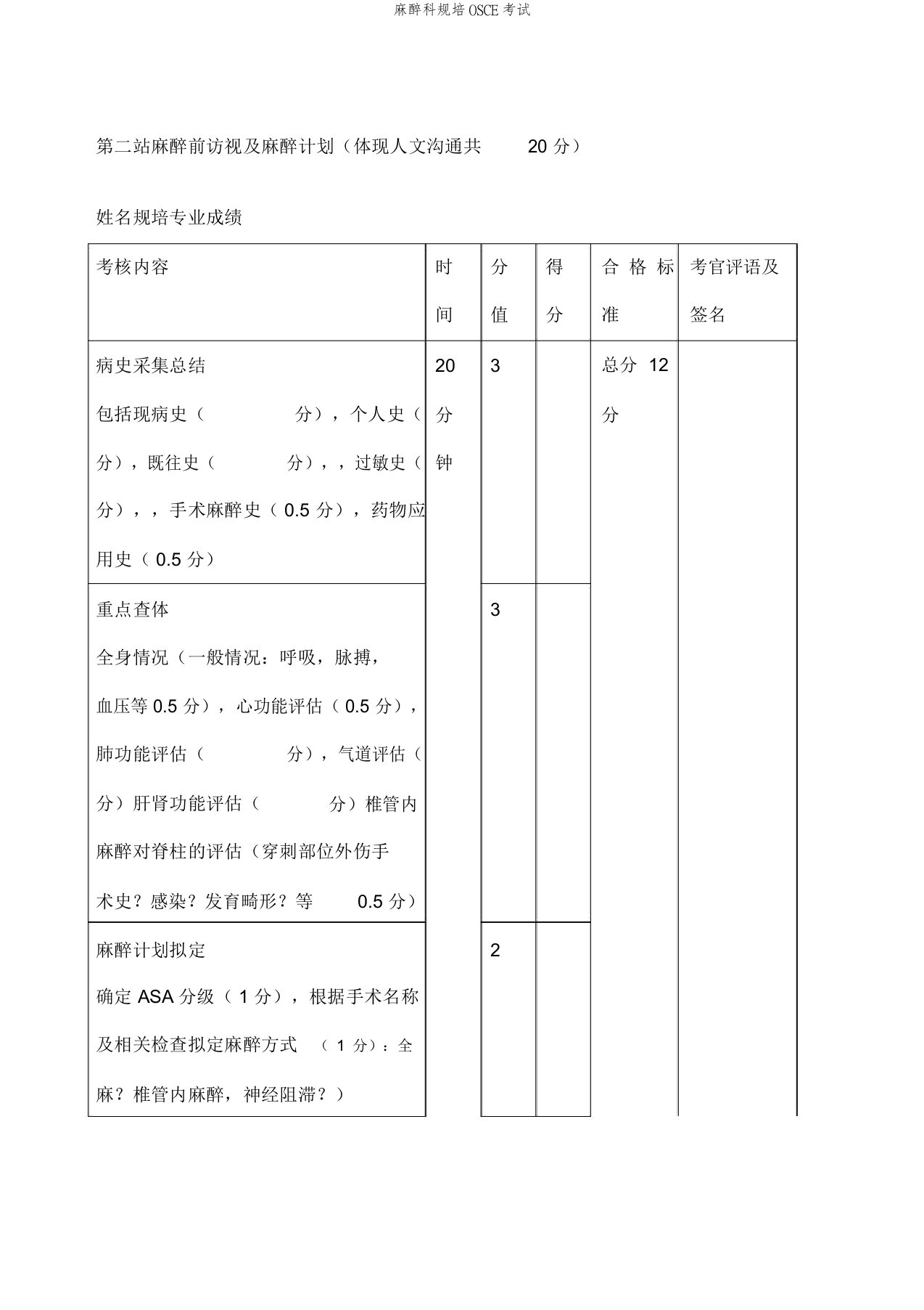 麻醉科规培OSCE考试