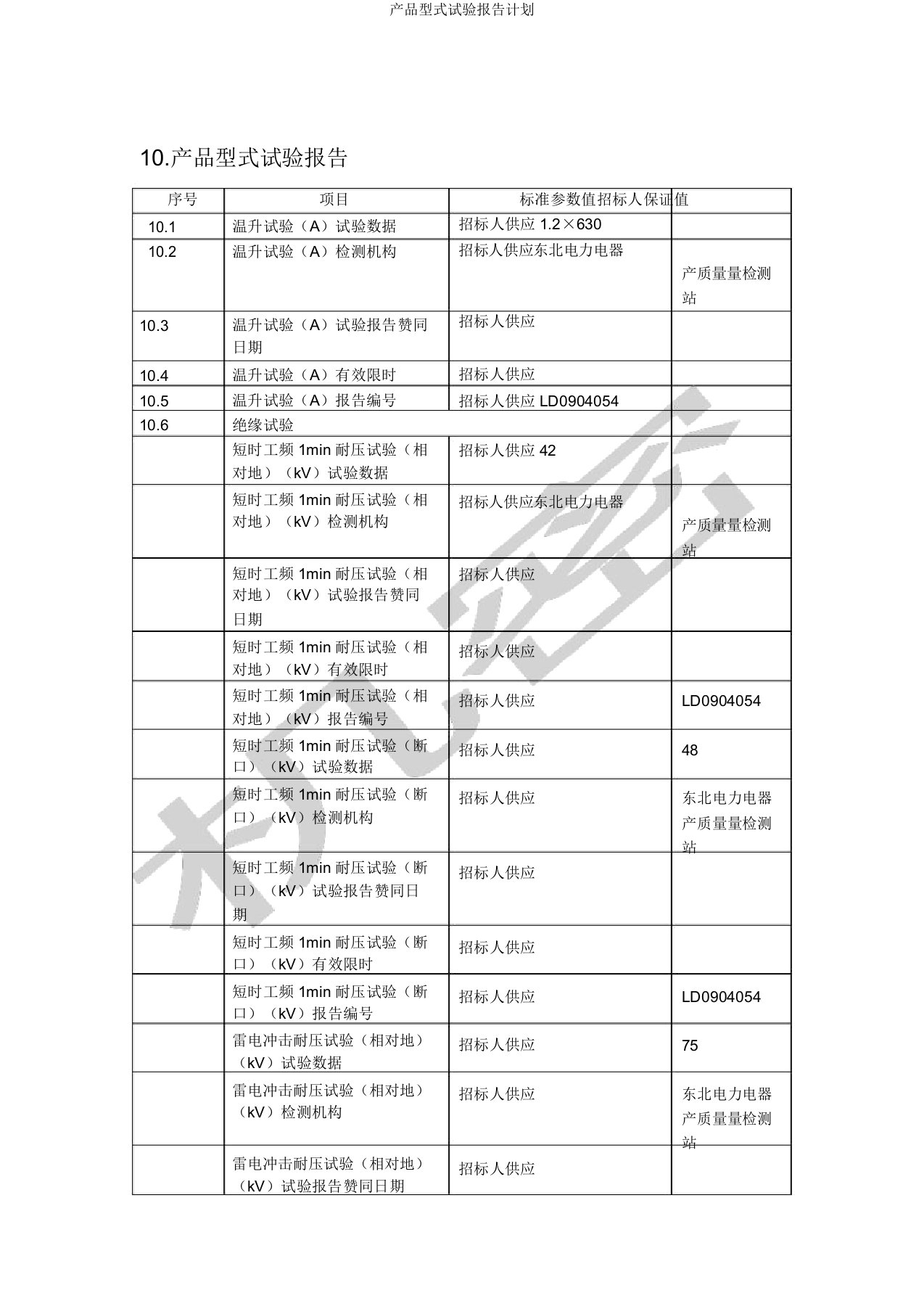 产品型式试验报告计划