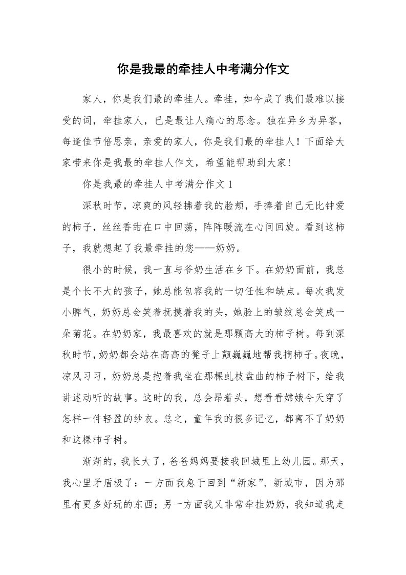 你是我最的牵挂人中考满分作文