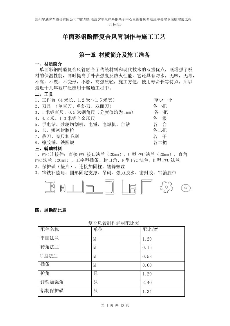 单面彩钢酚醛复合风管施工工艺