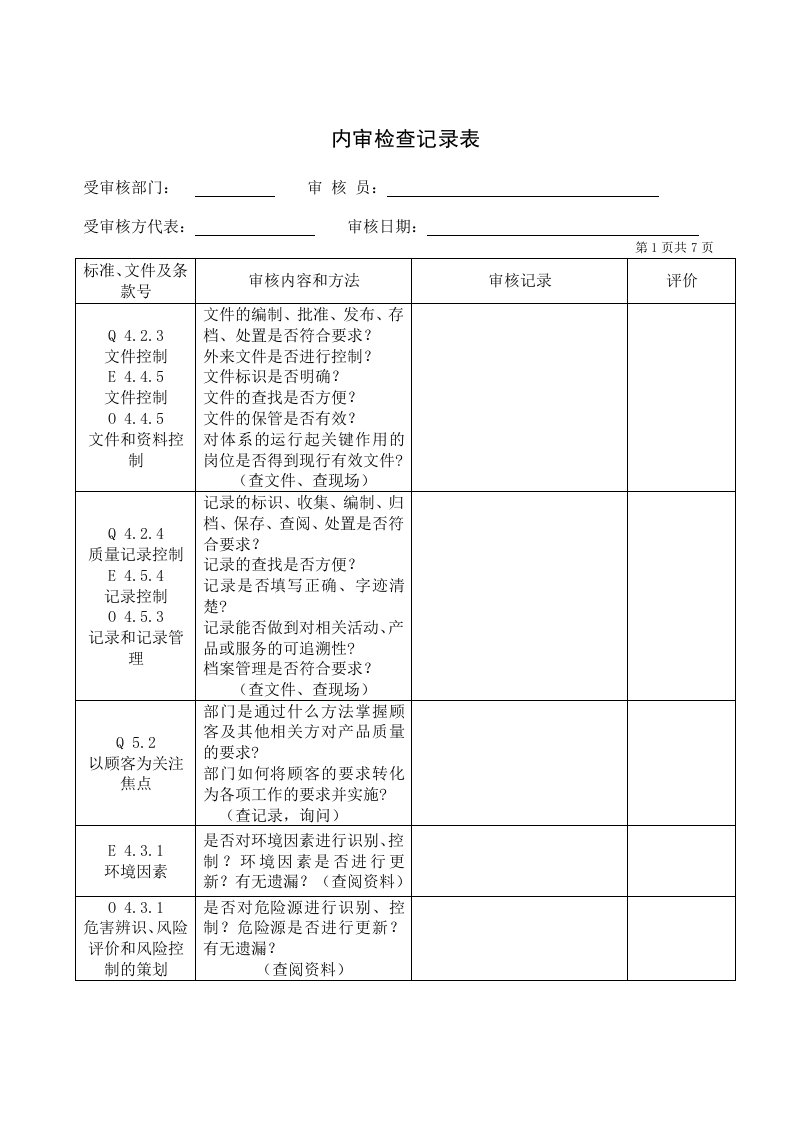 内审检查记录表(6744)