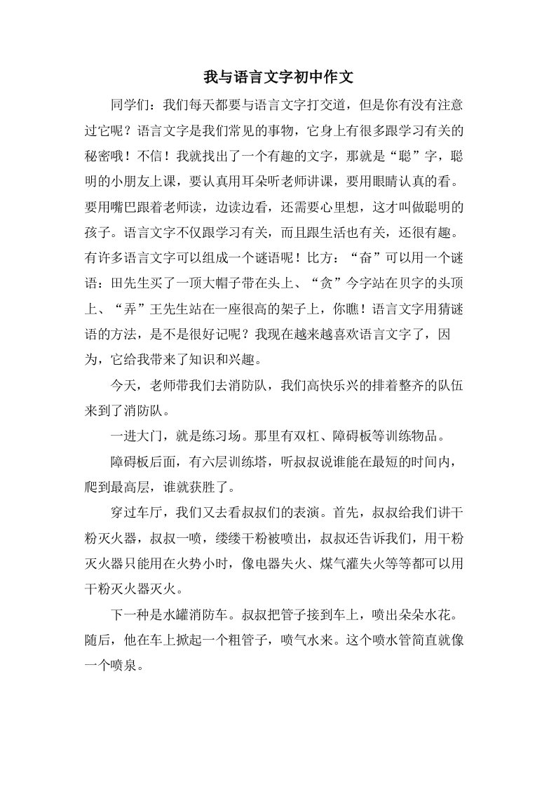 我与语言文字初中作文