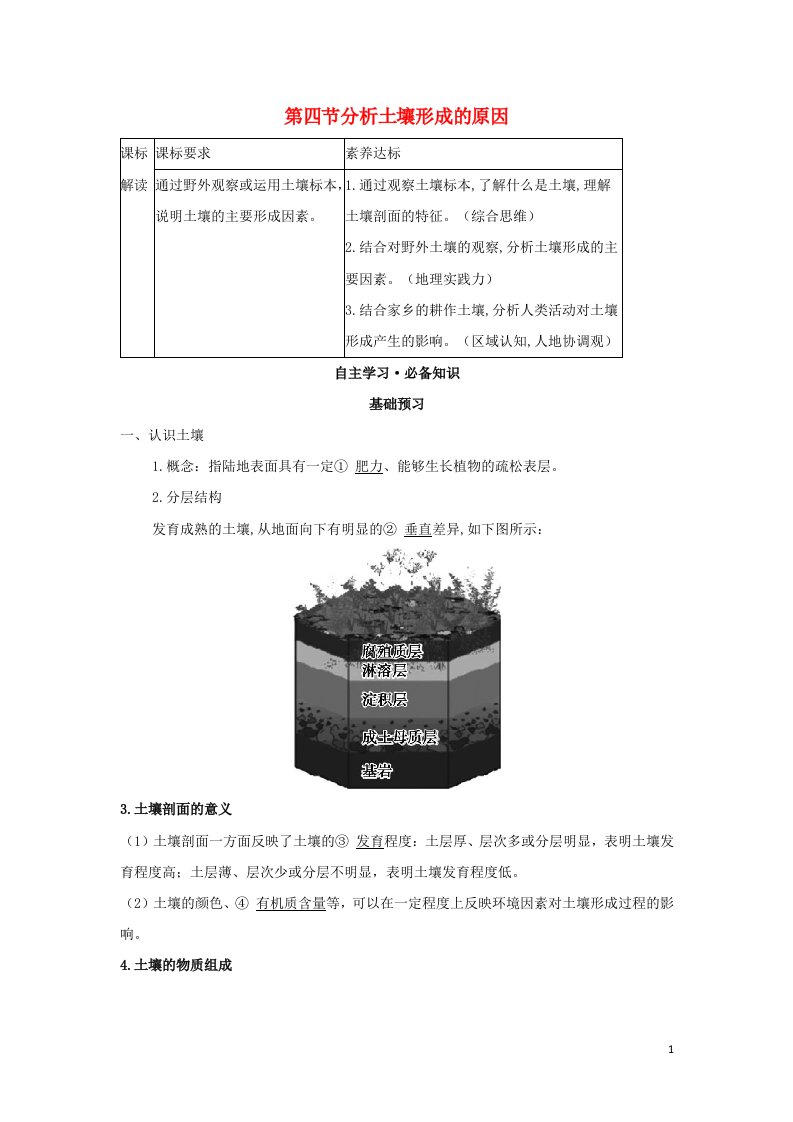 2022年新教材高中地理第三单元从圈层作用看地貌与土壤第四节分析土壤形成的原因学案鲁教版必修第一册