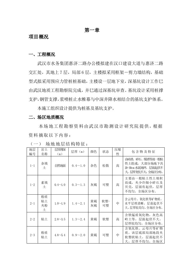 湖北某框剪结构办公楼深基坑及预应力管桩施工组织设计