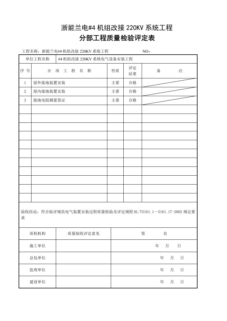 防雷接地装置安装质量验收表