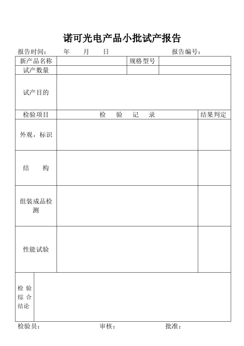 新产品小批试产报告