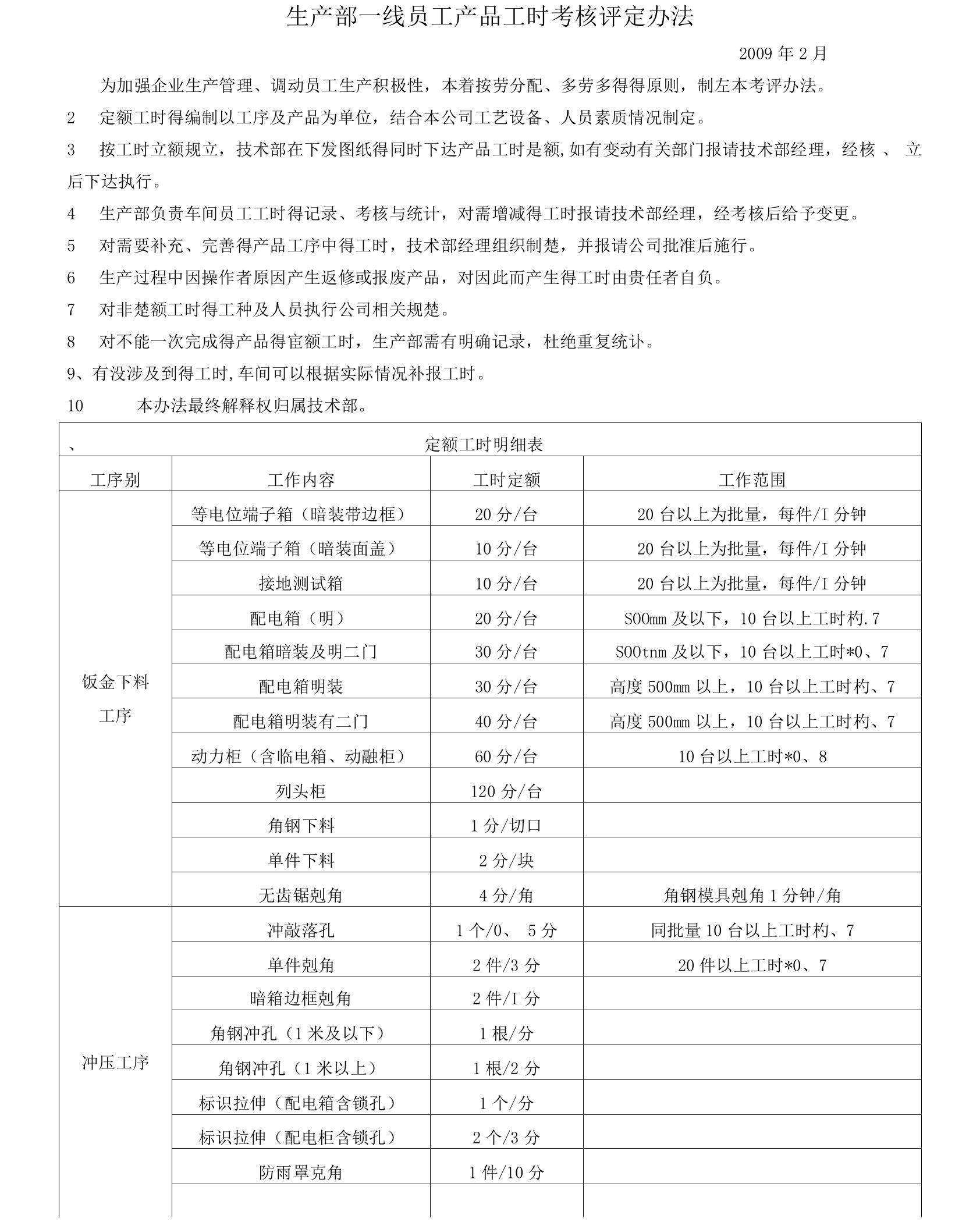 工时考核评定办法