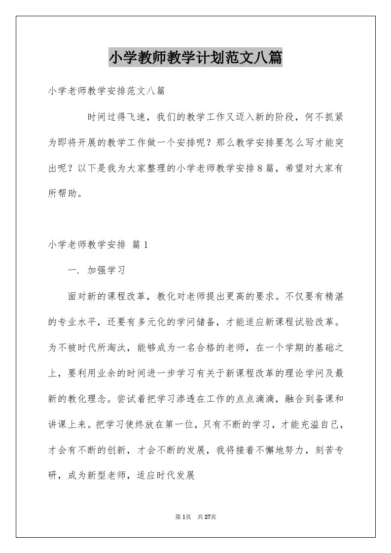 小学教师教学计划范文八篇例文