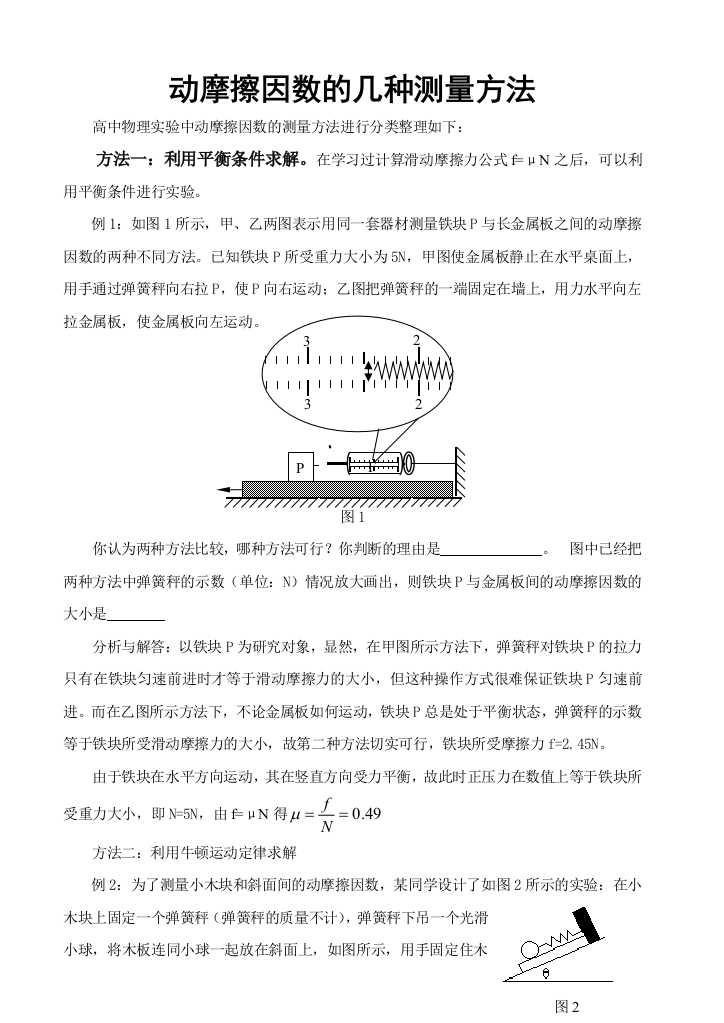 动摩擦因数的几种测量方法