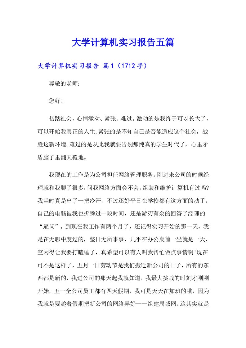 大学计算机实习报告五篇