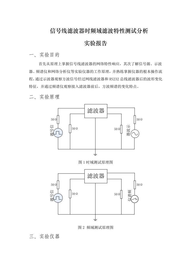 电磁兼容电路课程-emi信号线滤波器时频域滤波特性测试分析实验报告