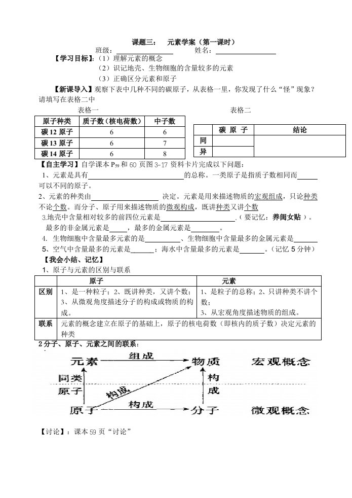 课题3：元素学案(店子中学)