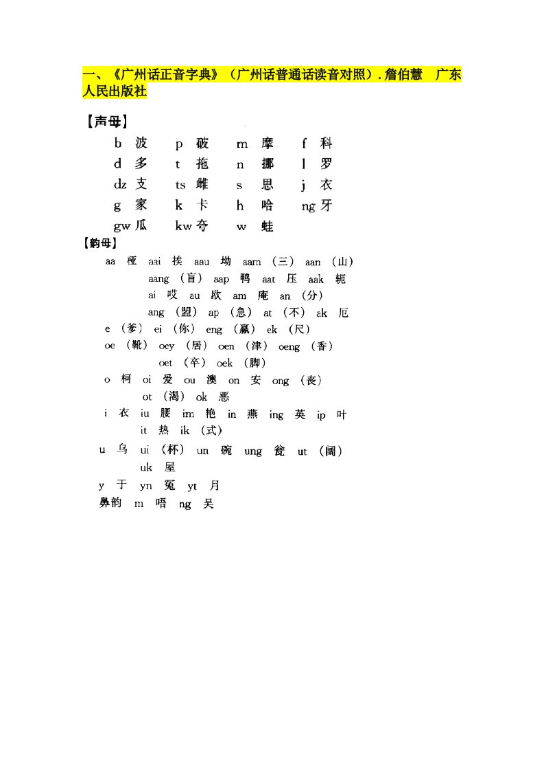 四种主流粤语拼音方案