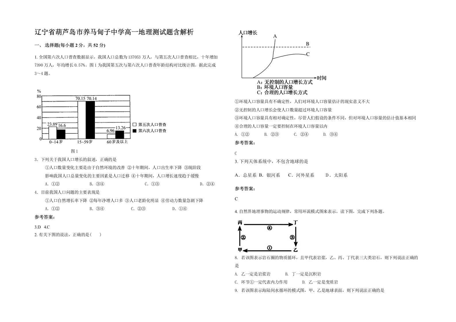 辽宁省葫芦岛市养马甸子中学高一地理测试题含解析