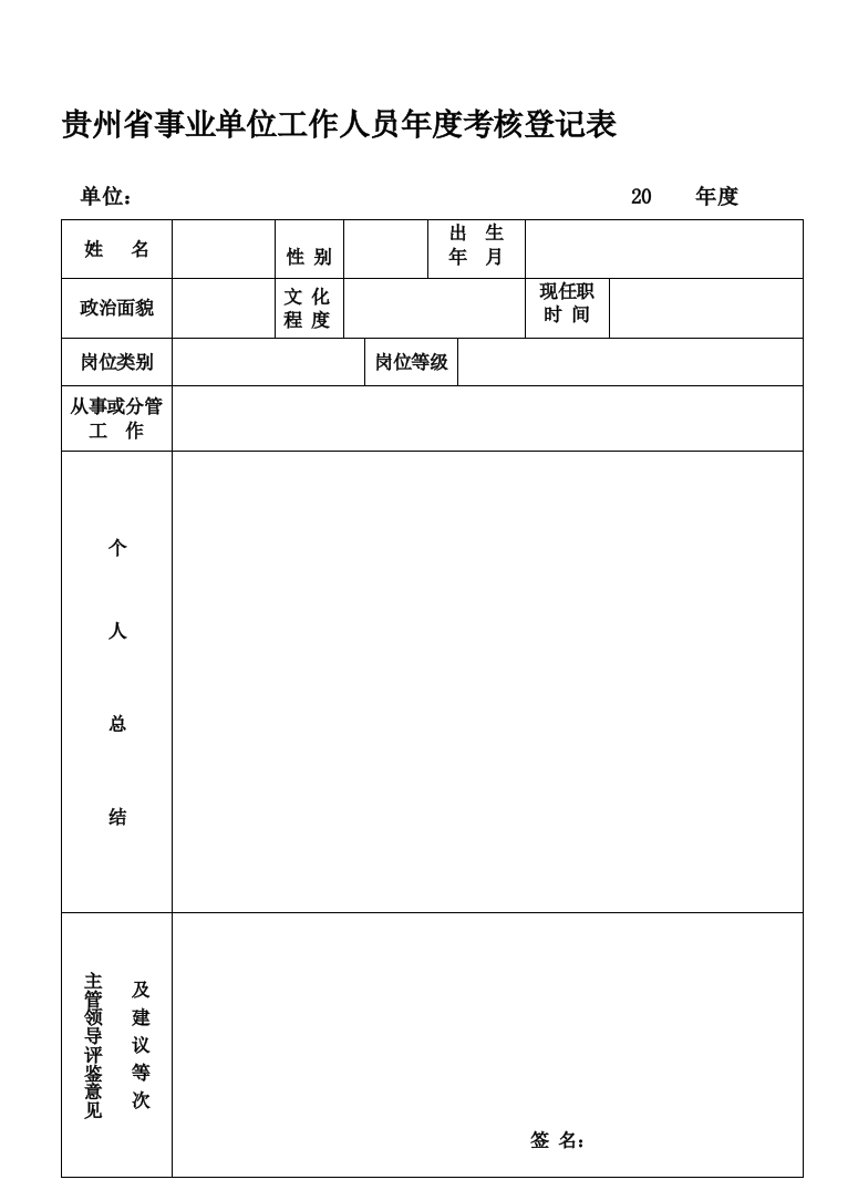 贵州省事业单位人员年度考核登记表.练习版.