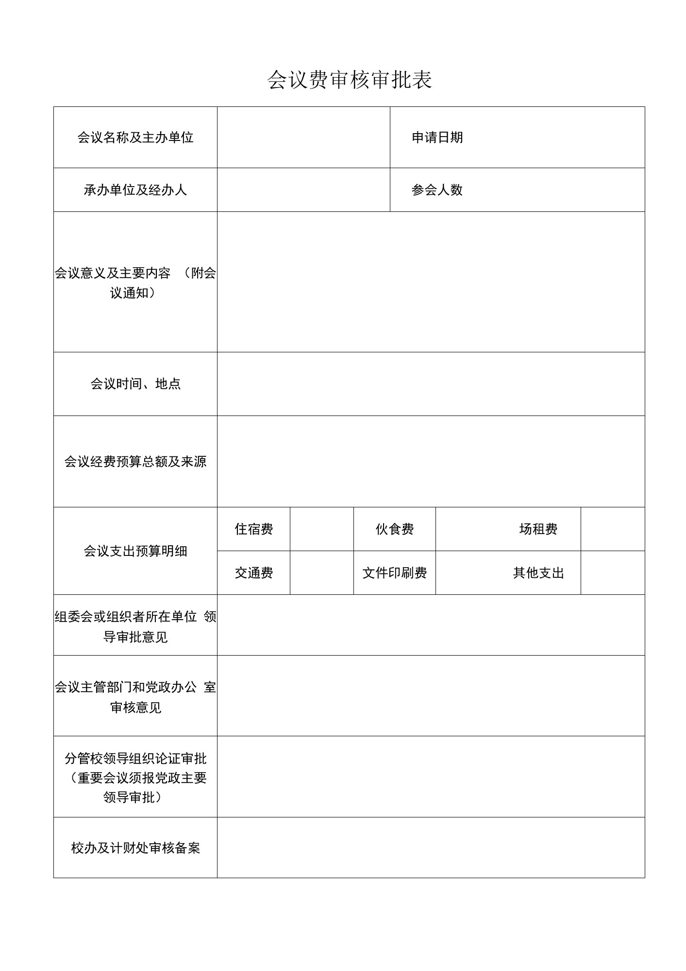 会议费审核审批表