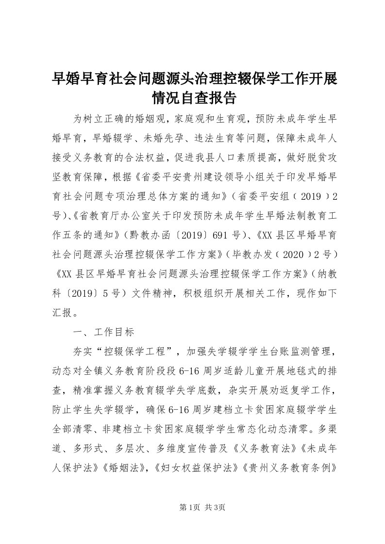 7早婚早育社会问题源头治理控辍保学工作开展情况自查报告