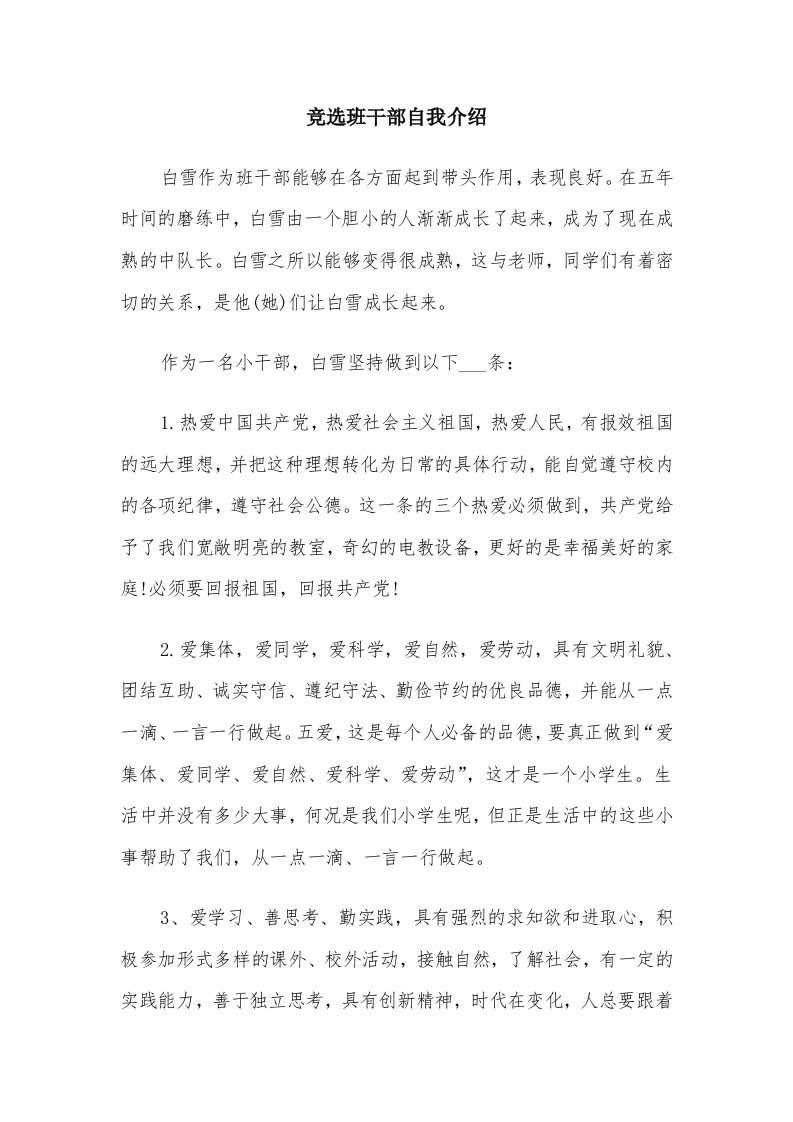 竞选班干部自我介绍