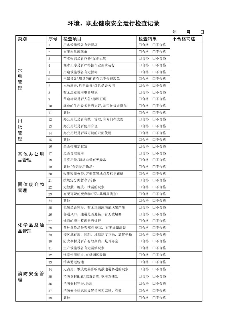 环境职业健康安全运行检查记录