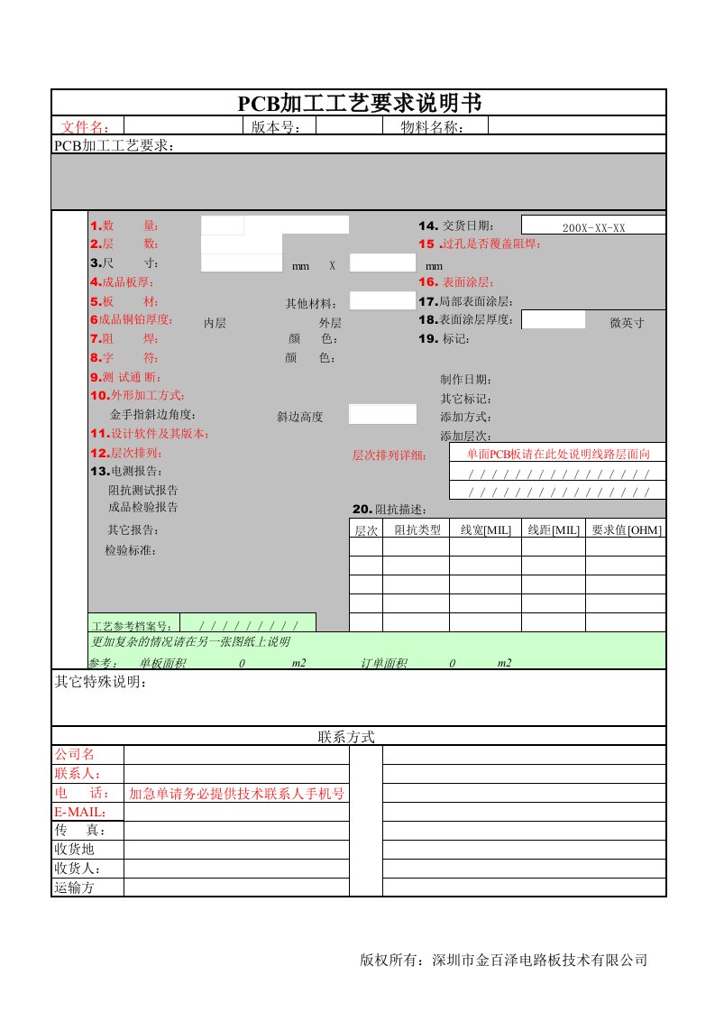 PCB加工工艺要求说明书经典模板