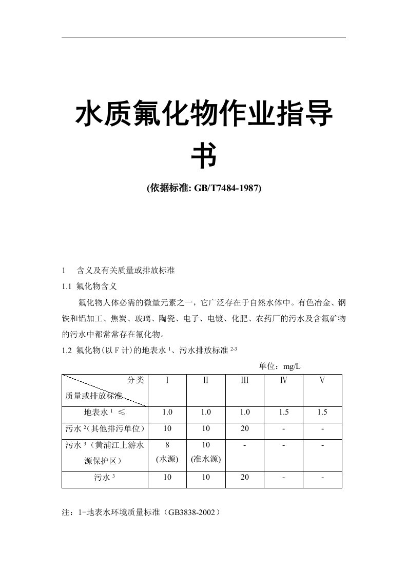 水质氟化物作业指导书